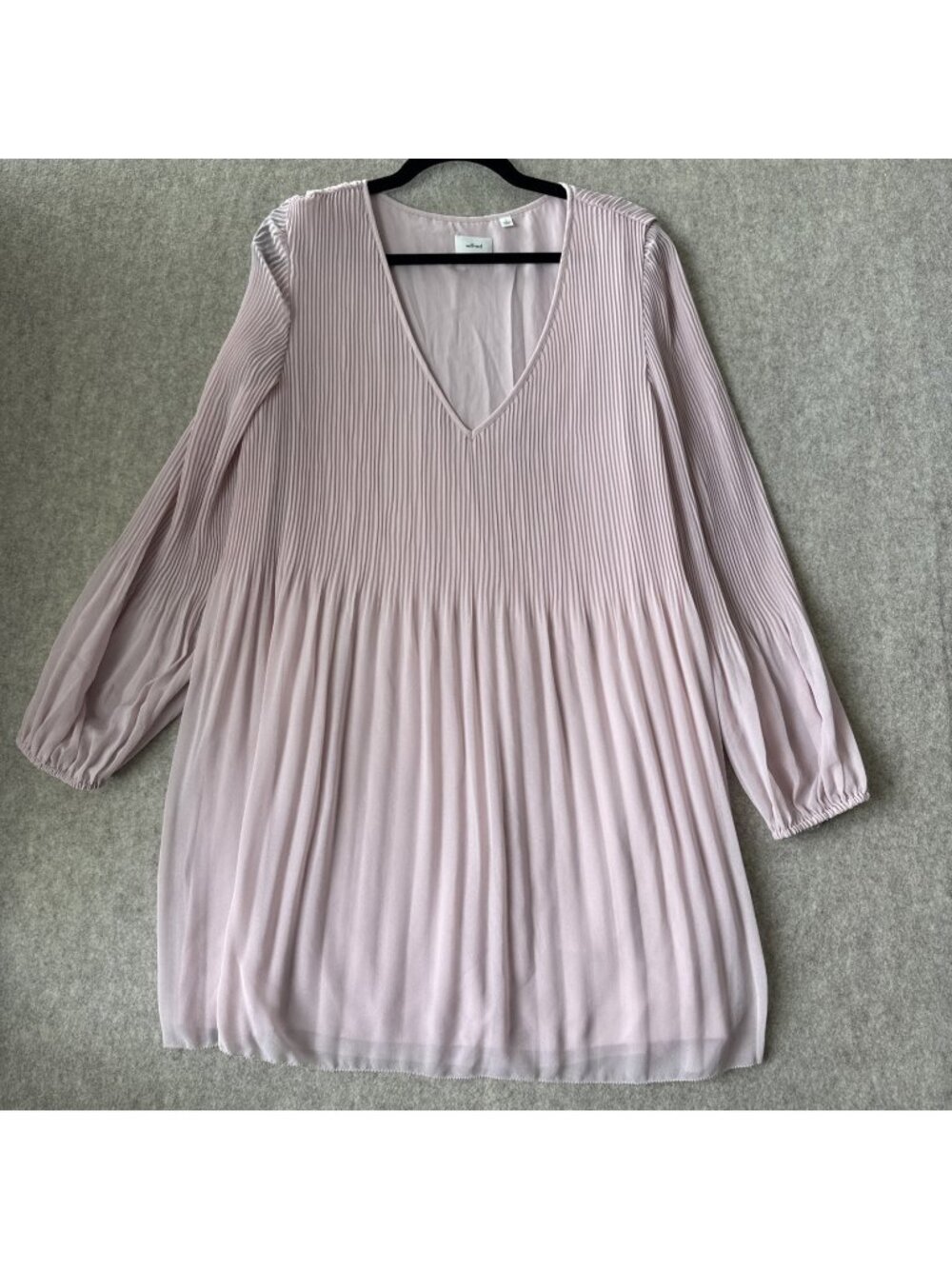 Wilfred Daydreamer Mini Dress Womens L Lilac Loose Fit Pleated Chiffon LS